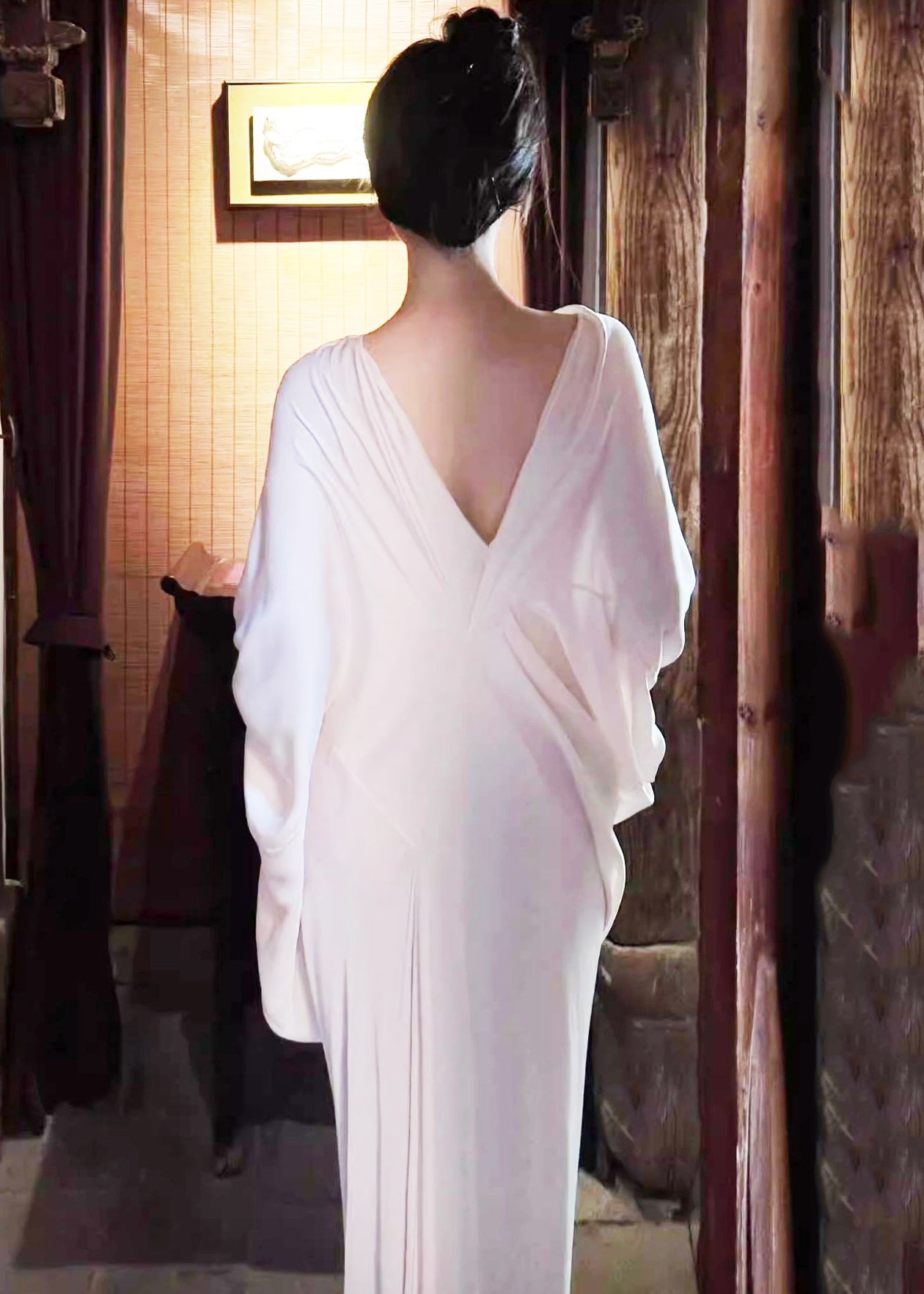 Casual Apricot Backless Ice Silk Wraped Dress Summer