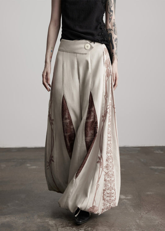 Lässige, aprikosenfarbene, bestickte Baumwollhose mit Kordelzug im Laternenstil für den Frühling