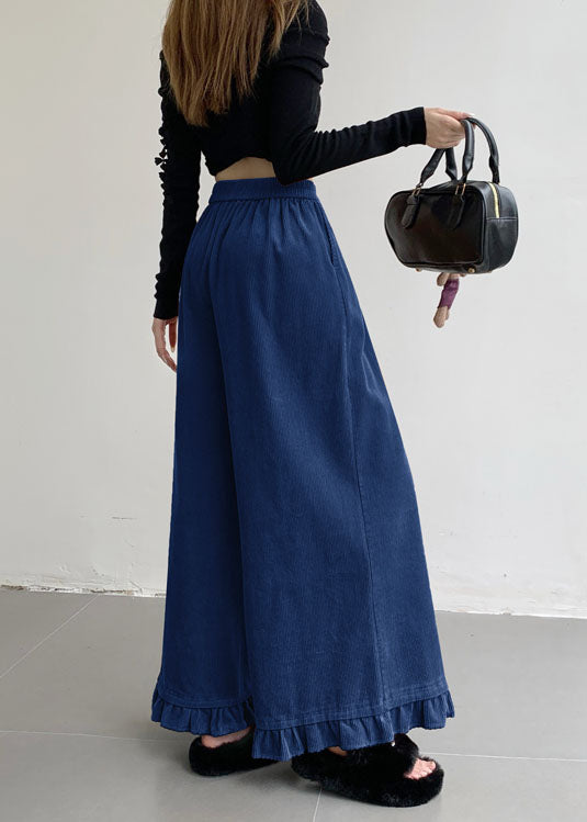 Lässige aprikosenfarbene Cordhose mit Rüschen und elastischem Bund für den Frühling