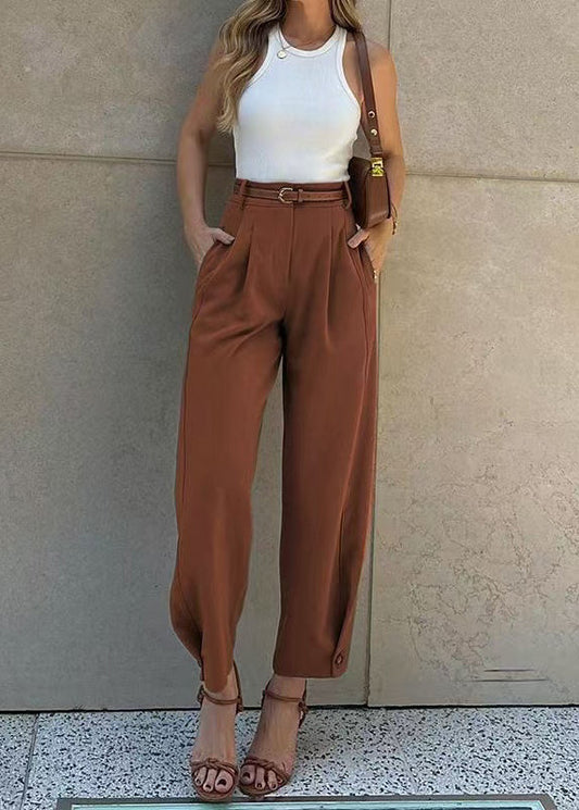 Casual Army Green High Waist Cotton Harem Pants Fall