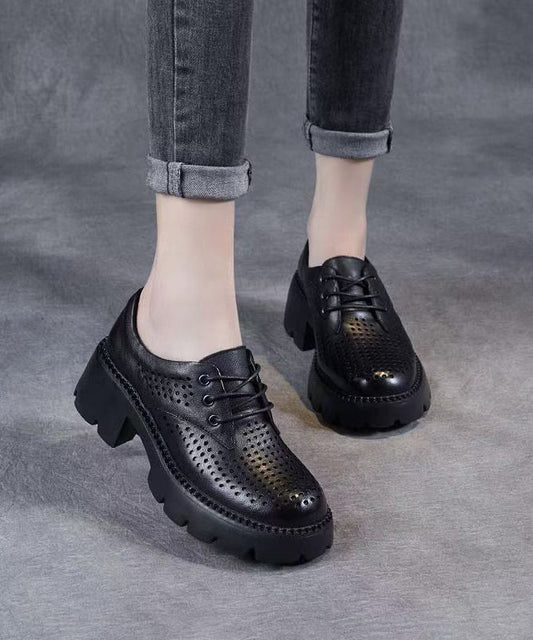 Casual Beige Splicing Chunky Heel Hollow Out Lace Up