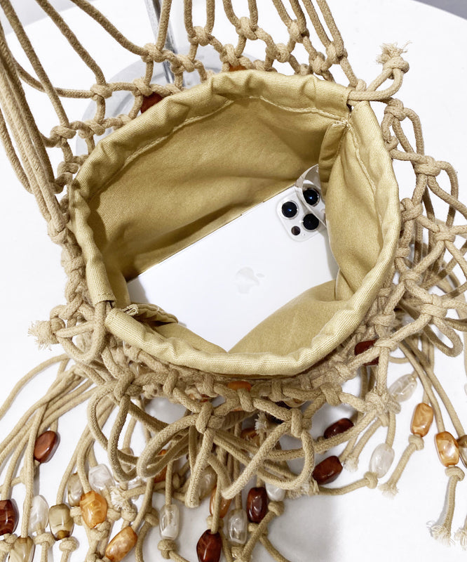 Lässige beige Quasten-Nagelperlen-Webtasche