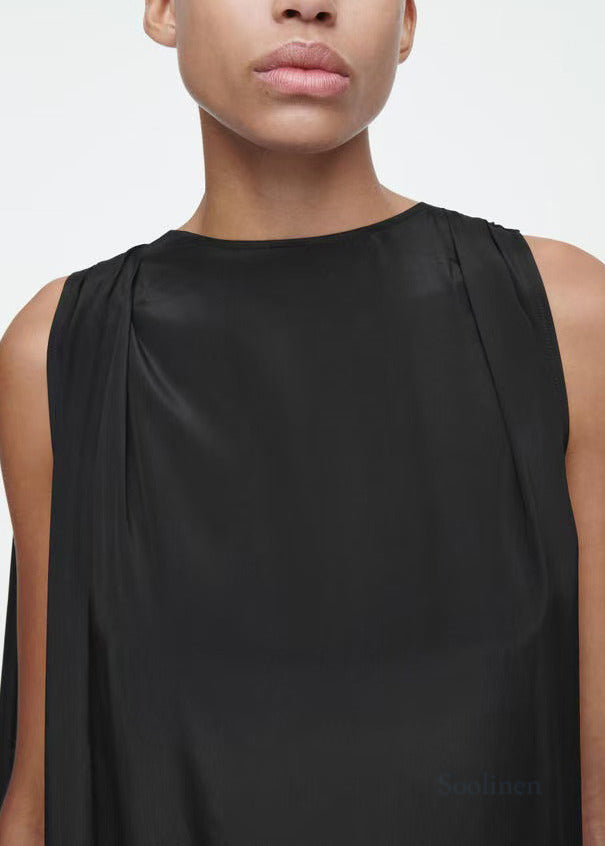 Casual Black Asymmetrical Silk Party Dresses Sleeveless