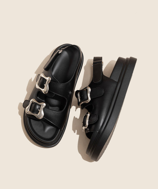 Casual Black Buckle Strap Splicing Platform Slide Sandals