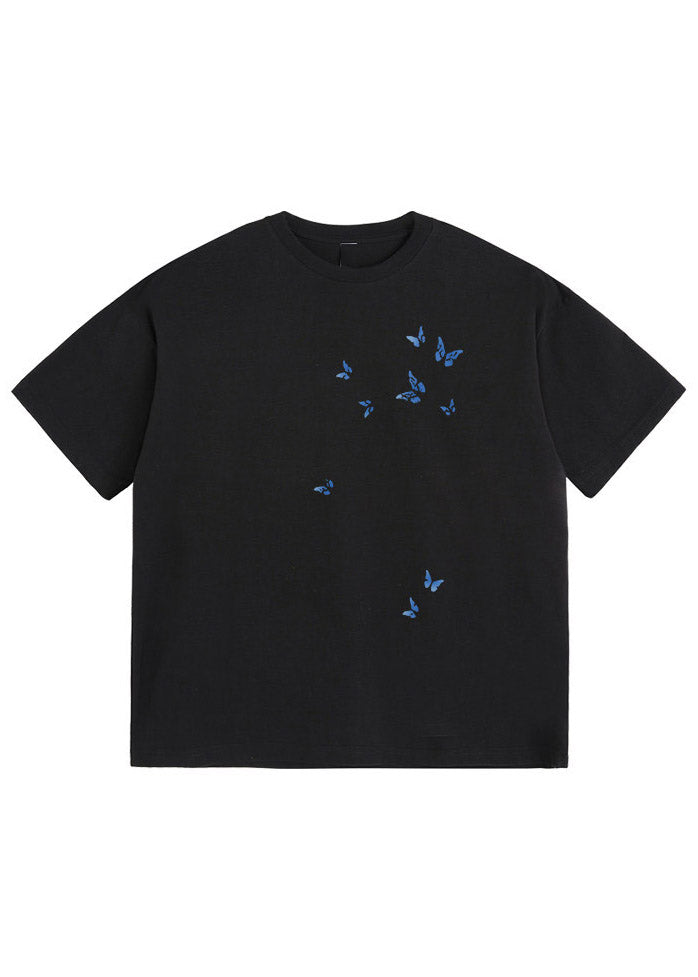 Casual Black Butterfly Print T Shirt Summer