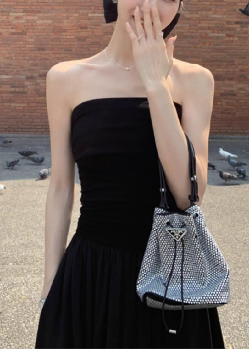 Casual Black Cold Shoulder Silm Fit Cotton Strapless Dress Summer