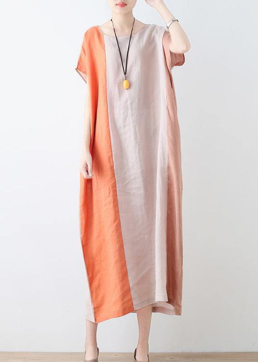 Casual Black Patchwork Bat wing Sleeve Mid Summer Linen Dress - SooLinen