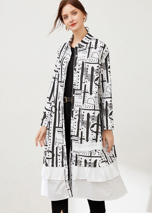 Casual Schwarz Peter Pan Kragen Print Baumwolle hemden Kleider Frühling