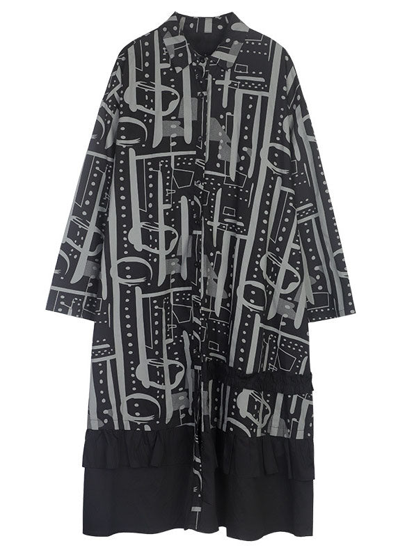 Casual Schwarz Peter Pan Kragen Print Baumwolle hemden Kleider Frühling