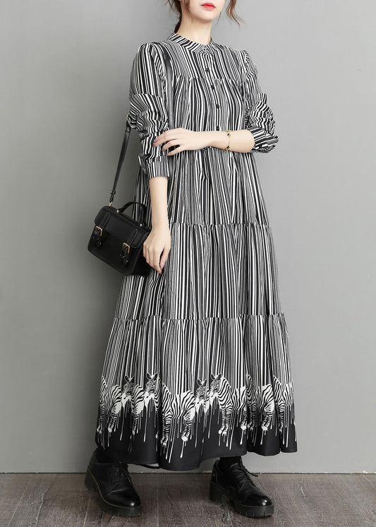 Lässiges schwarzes Peter-Pan-Kragen-gestreiftes Patchwork-Kleid