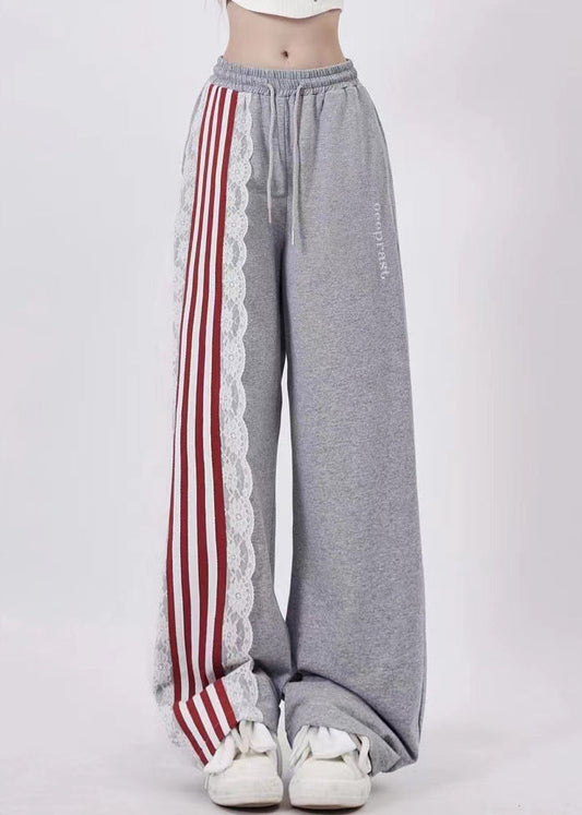 Lässige schwarze Taschen hohe Taille Schnürung Patchwork Hose Sommer