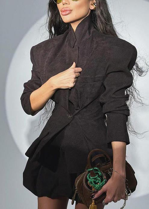 Casual Black Silm Fit Cotton Coats And Skirts Two-Piece Set Spring