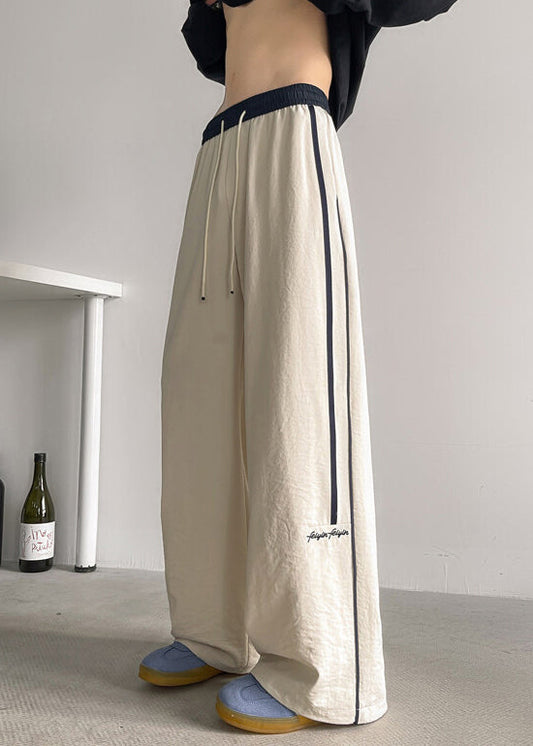 Casual Black Striped Elastic Waist Cotton Men Wide Leg Pants Summer