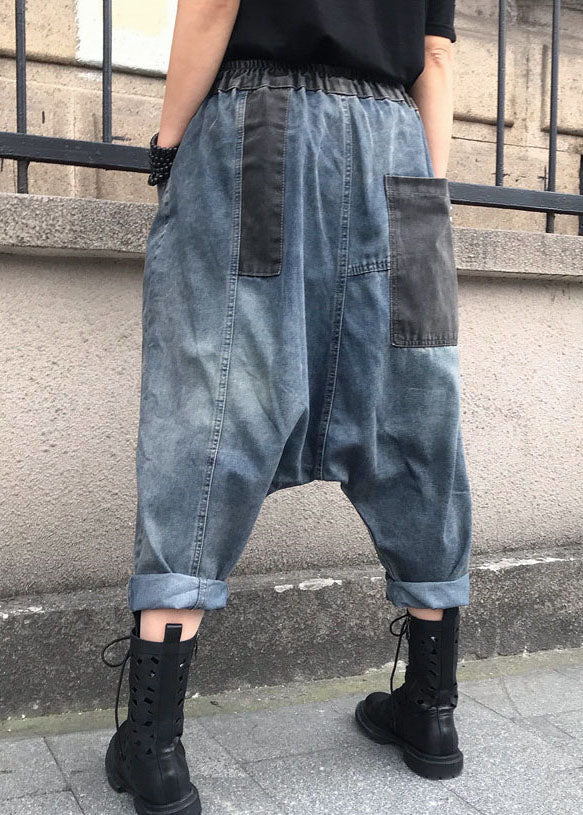Lässige blaue bestickte Jeanshose mit elastischer Taille für den Sommer