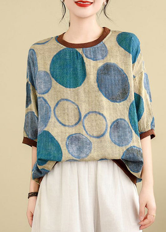 Casual Blue Print Top Bracelet Sleeve