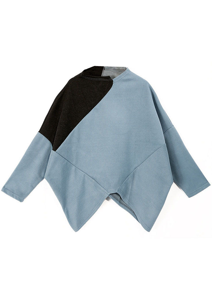 Lässige blaue Rollkragen-Patchwork-Tops Frühling