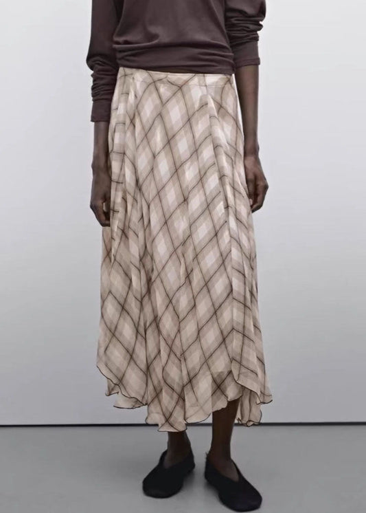 Lässige braune karierte Maxiröcke mit hohem Bund für den Frühling