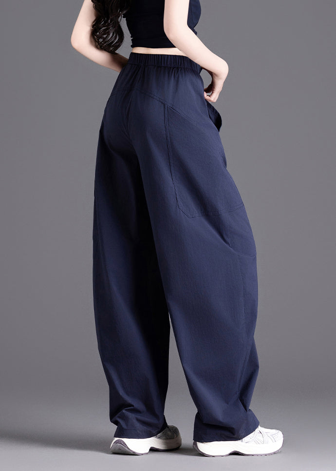 Casual Brown Pockets Elastic Waist Cotton Pants Spring