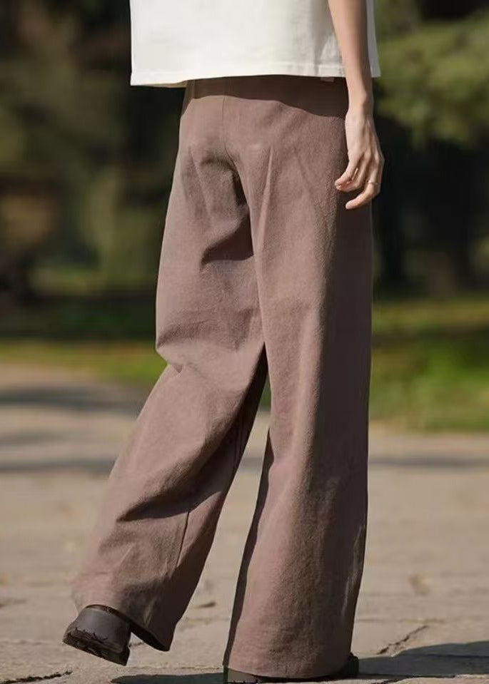 Casual Brown Print Lace Up High Waist Cotton Men Pants Summer