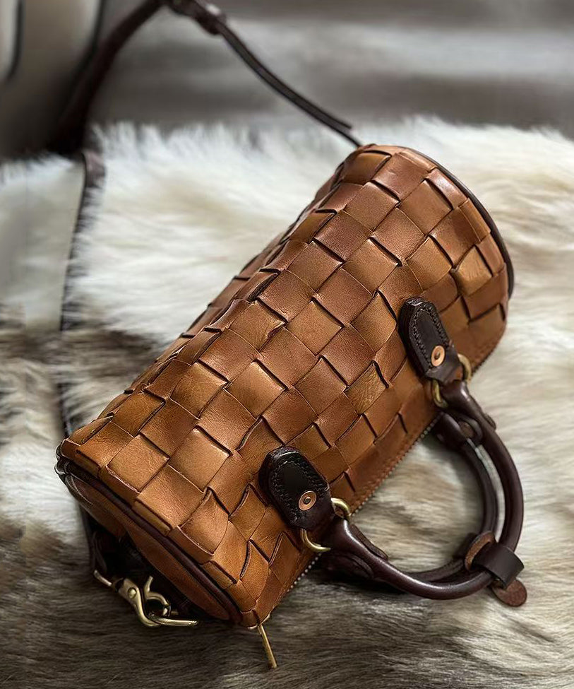 Casual Brown Weave Design Patchwork Leather Micro Bag