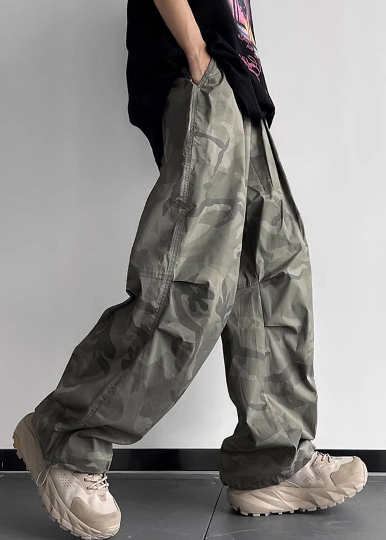 Casual Camouflage Pockets Elastic Waist Cotton Men Pants Summer