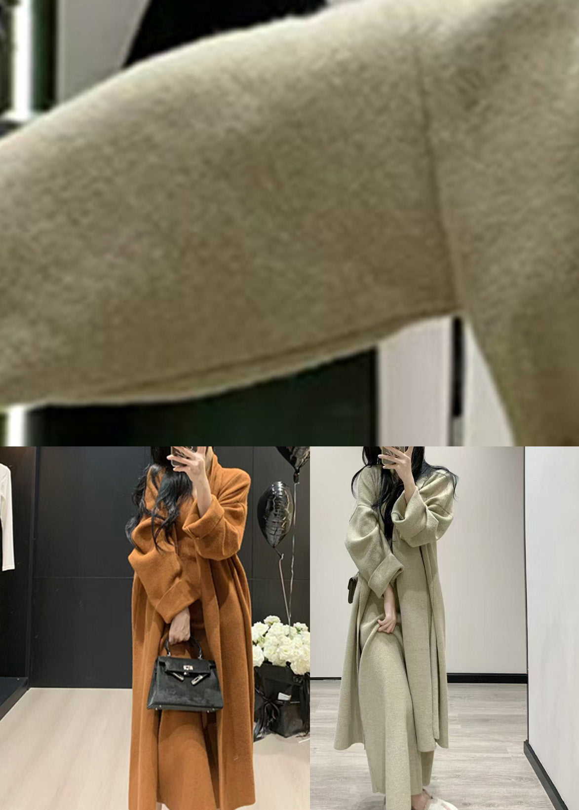 Casual Caramel V Neck Solid Knit Long Coats And Long Dress Two Pieces Set Fall