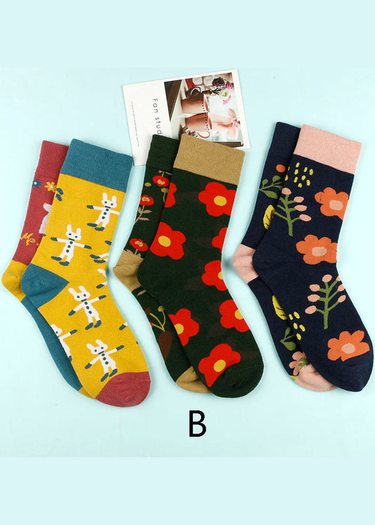 Lässige Baumwollsocken mit Cartoon-Blumenmuster und mittlerer Wadenlänge