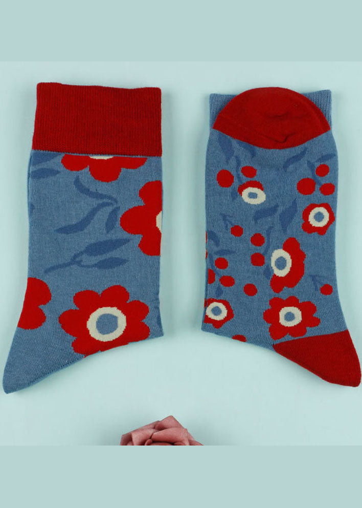 Lässige Baumwollsocken mit Cartoon-Blumenmuster und mittlerer Wadenlänge