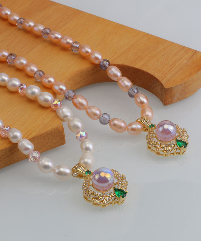 Pulsera informal con dije de cristal y perla en plata esterlina color champán