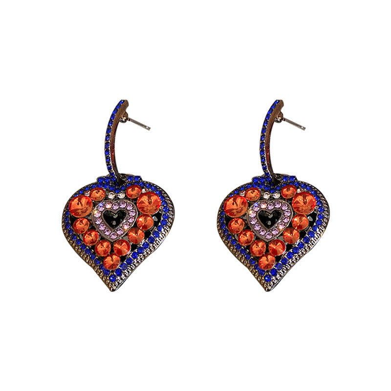 Pendientes colgantes con diseño de circonitas de aleación con bloques de colores casuales