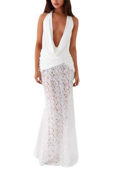 Casual Deep-V Neck Patchwork Floral Halter Dresses Summer