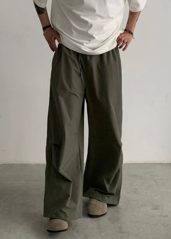 Casual Green Pockets Drawstring Cotton Men Pants Summer