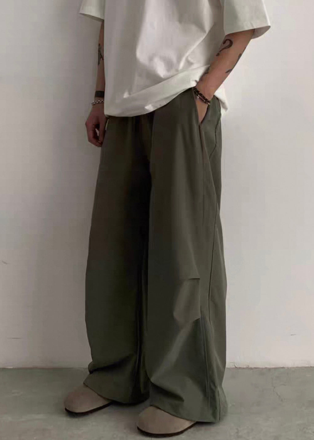 Casual Green Pockets Drawstring Cotton Men Pants Summer