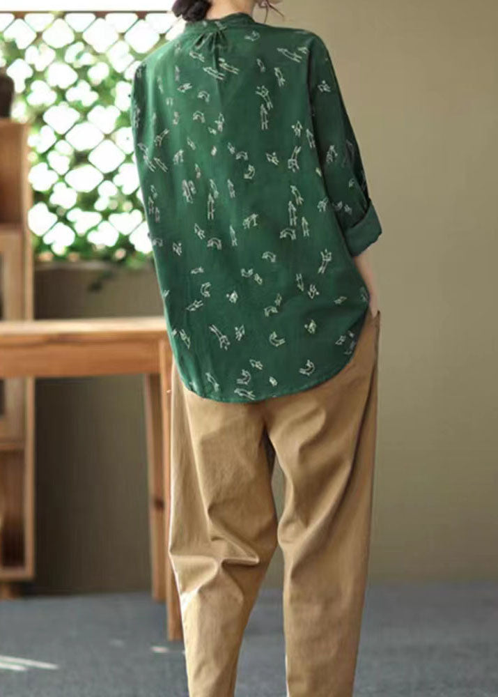 Casual Grün Stehkragen Print Patchwork Cord Blusen Frühling