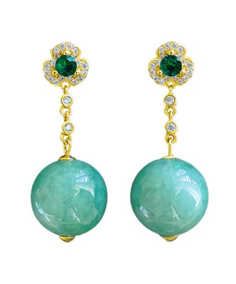 Pendientes casuales de plata de ley verde con jade dorado y cristales de circonita