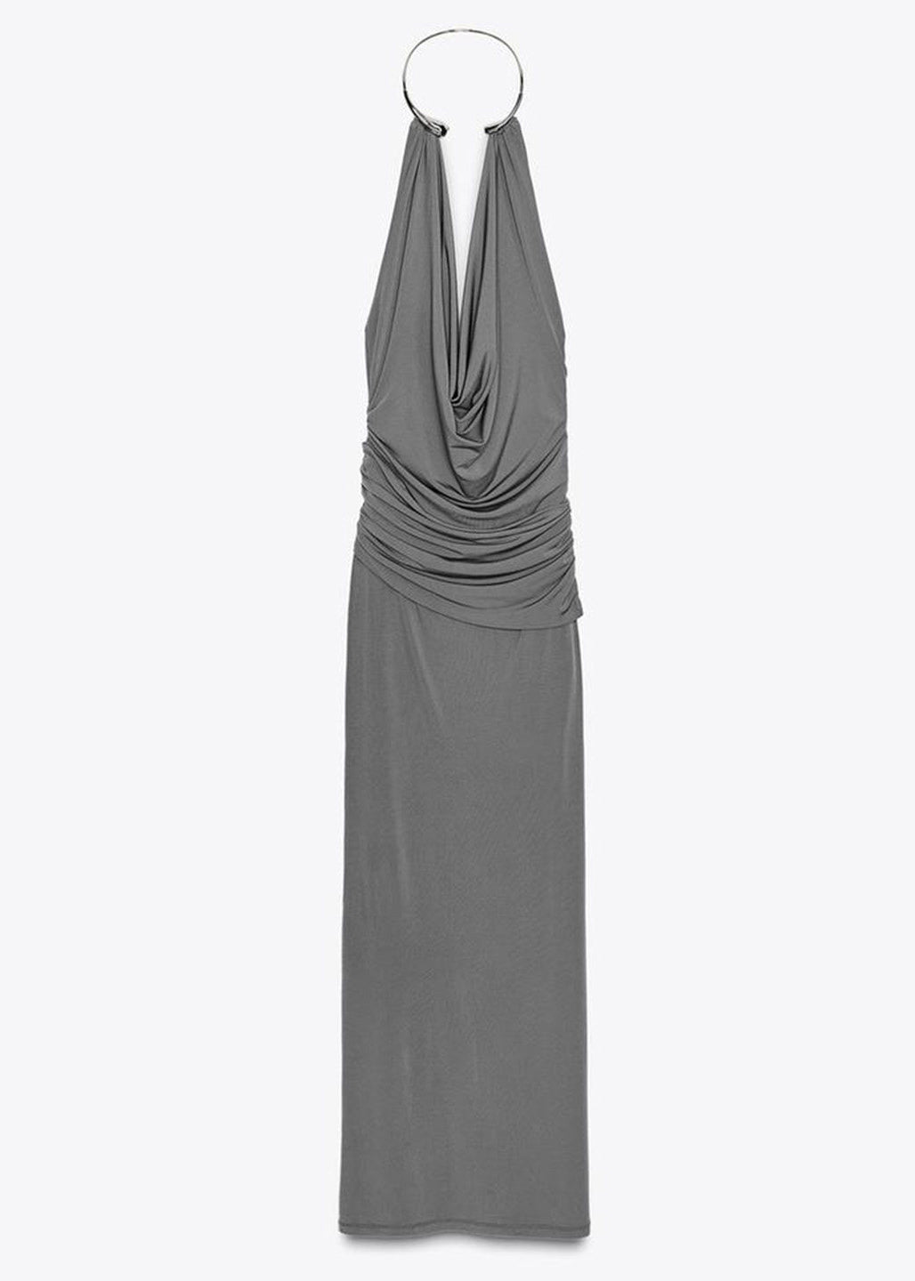 Casual Grey Backless Wrinkled Slim Fit Long Dresses Summer