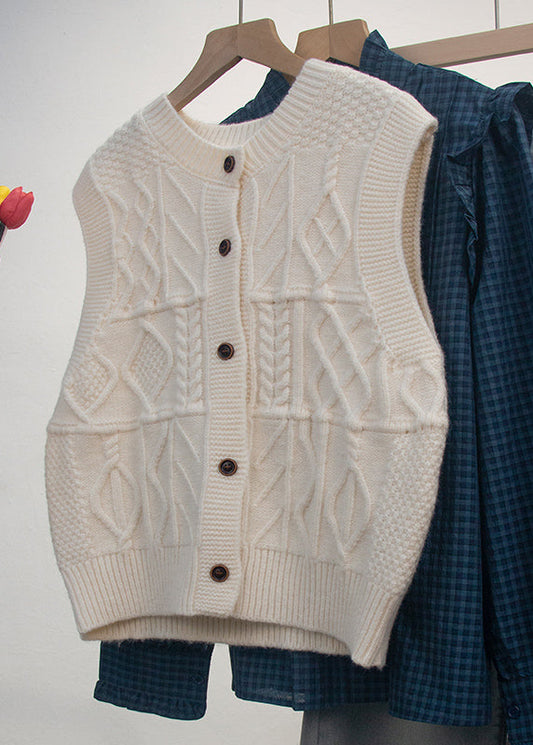 Casual Grey O Neck Button Knit Vest Tops Sleeveless