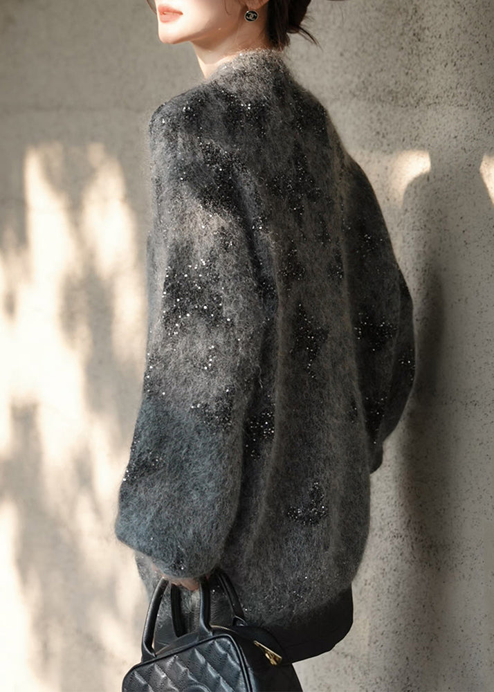 Casual Grey Sequins Cozy Thick Knit Sweaters Winter