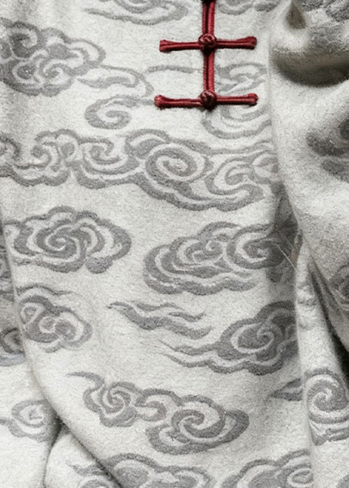 Lässiger grauer Strickpullover mit Stehkragen und Wolkenmuster für den Winter