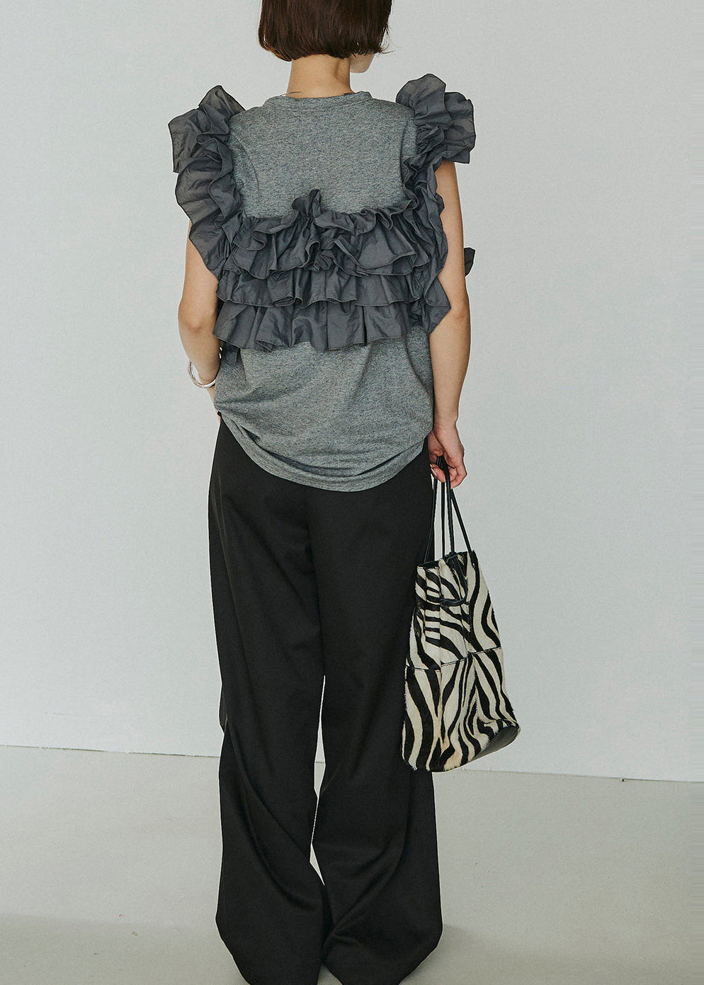 Casual Grey Stereoscopic Flower Cotton Shirts Sleeveless