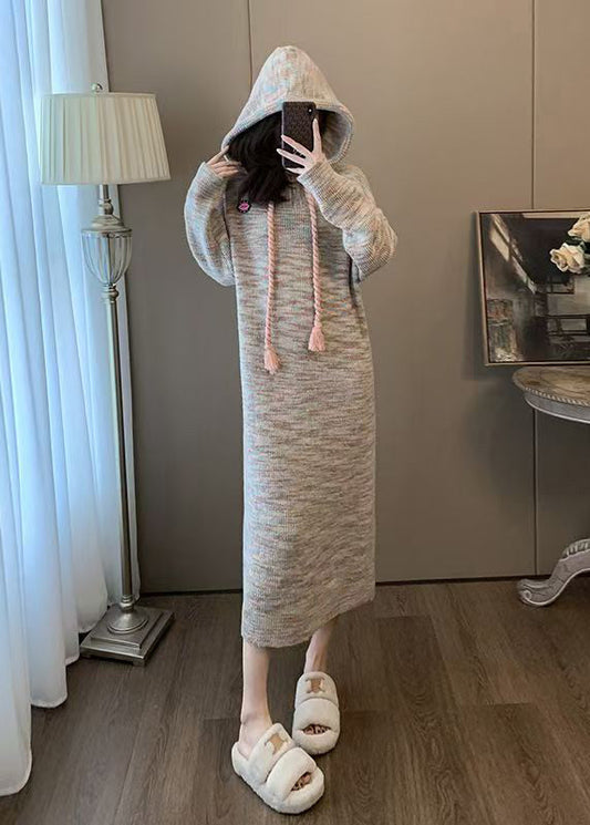 Casual Hooded Loose Knit Sweaters Dress Winter