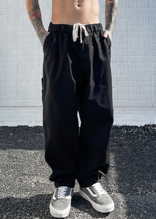 Casual Khaki Pockets Drawstring Patchwork Cotton Men Pants Summer