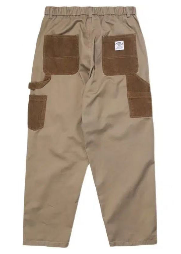 Casual Khaki Pockets Drawstring Patchwork Cotton Men Pants Summer