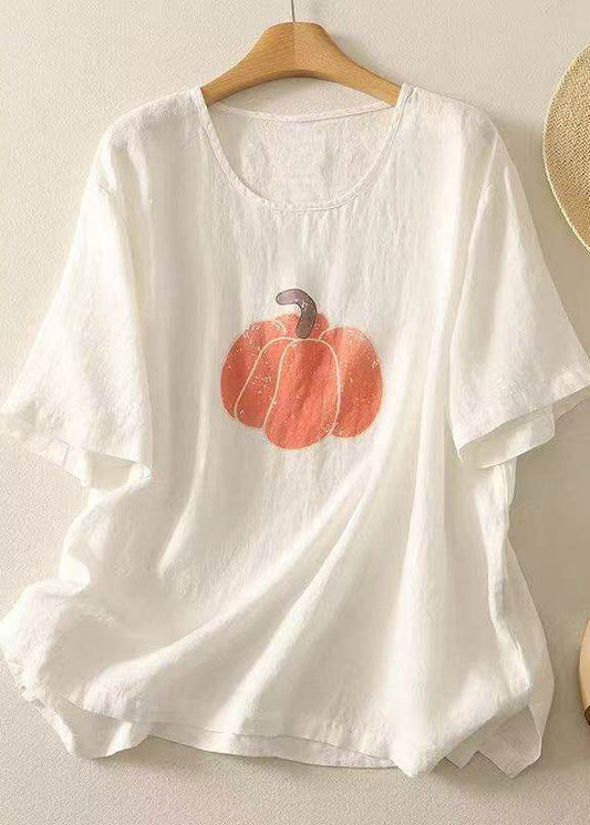 Casual Navy O Neck Print Cotton T Shirt Tops Summer
