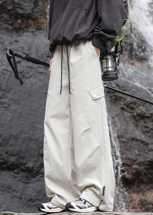 Casual Navy Pockets Drawstring Cotton Men Pantsl Fall