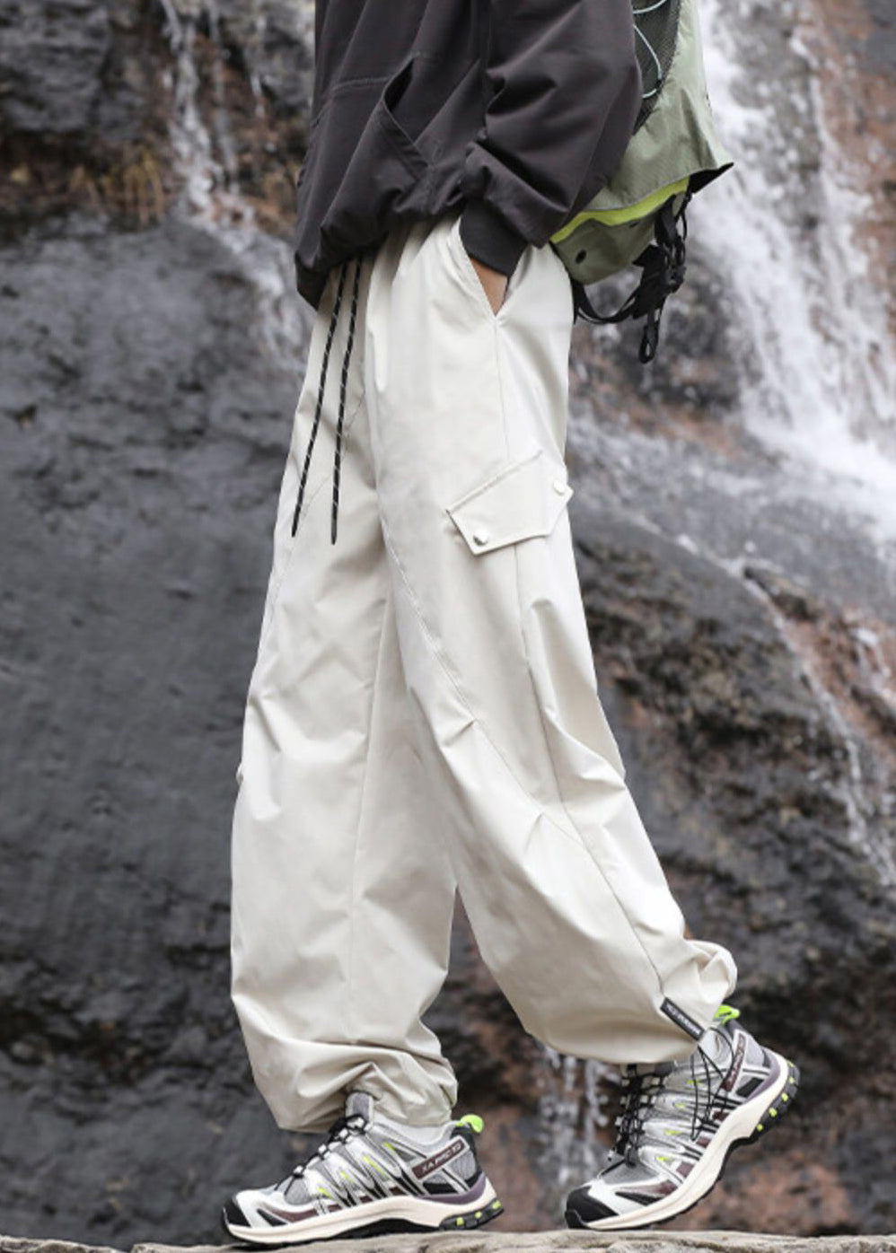 Casual Navy Pockets Drawstring Cotton Men Pantsl Fall
