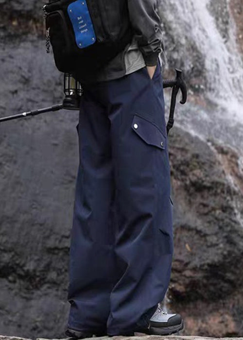 Casual Navy Pockets Drawstring Cotton Men Pantsl Fall