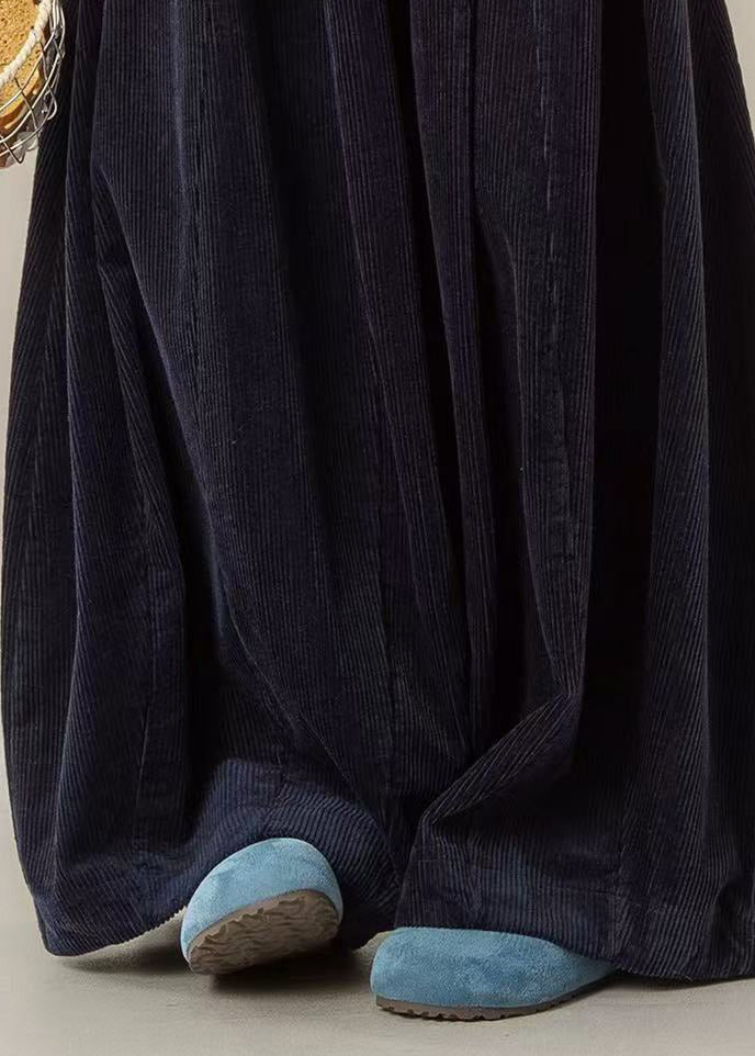 Pantalones casuales de pana de cintura alta y pierna ancha, color azul marino