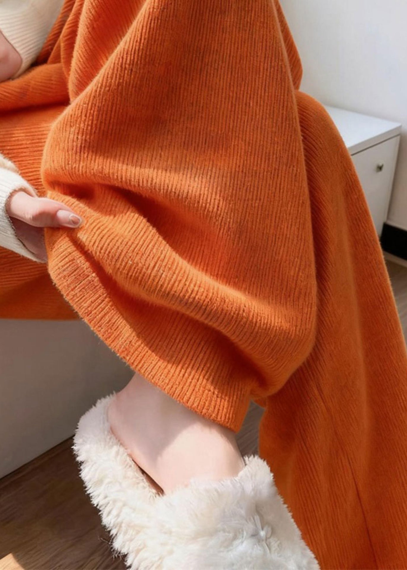 Pantalones casuales de pana de cintura alta y pierna ancha de color naranja para primavera