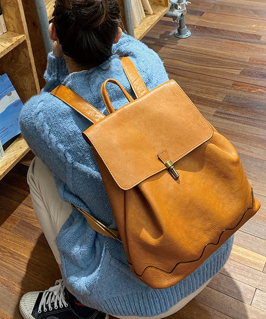 Casual Orange Large Capacity Leather Backpack Bag